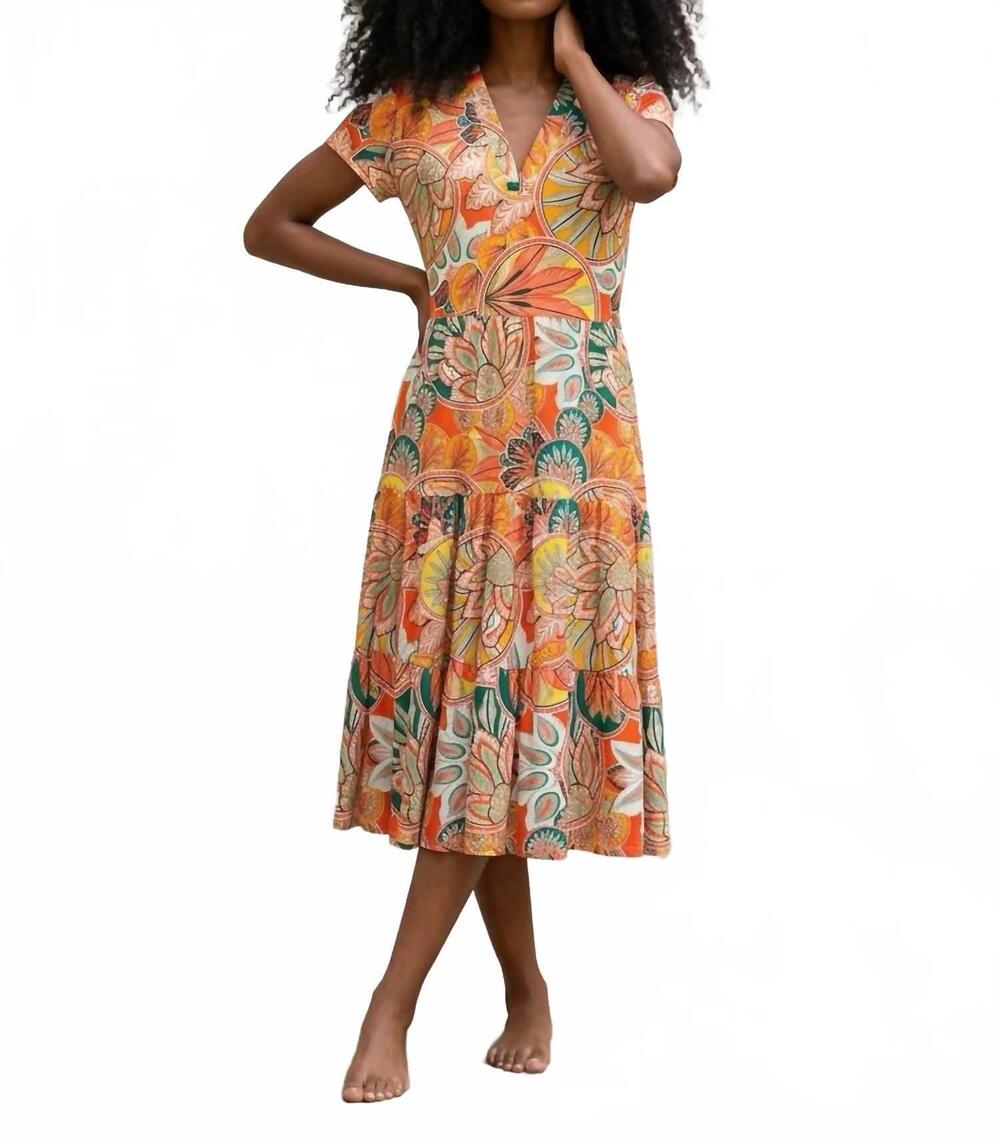 NEW JUDE CONNALLY libby dress in coral, orange, green & gold